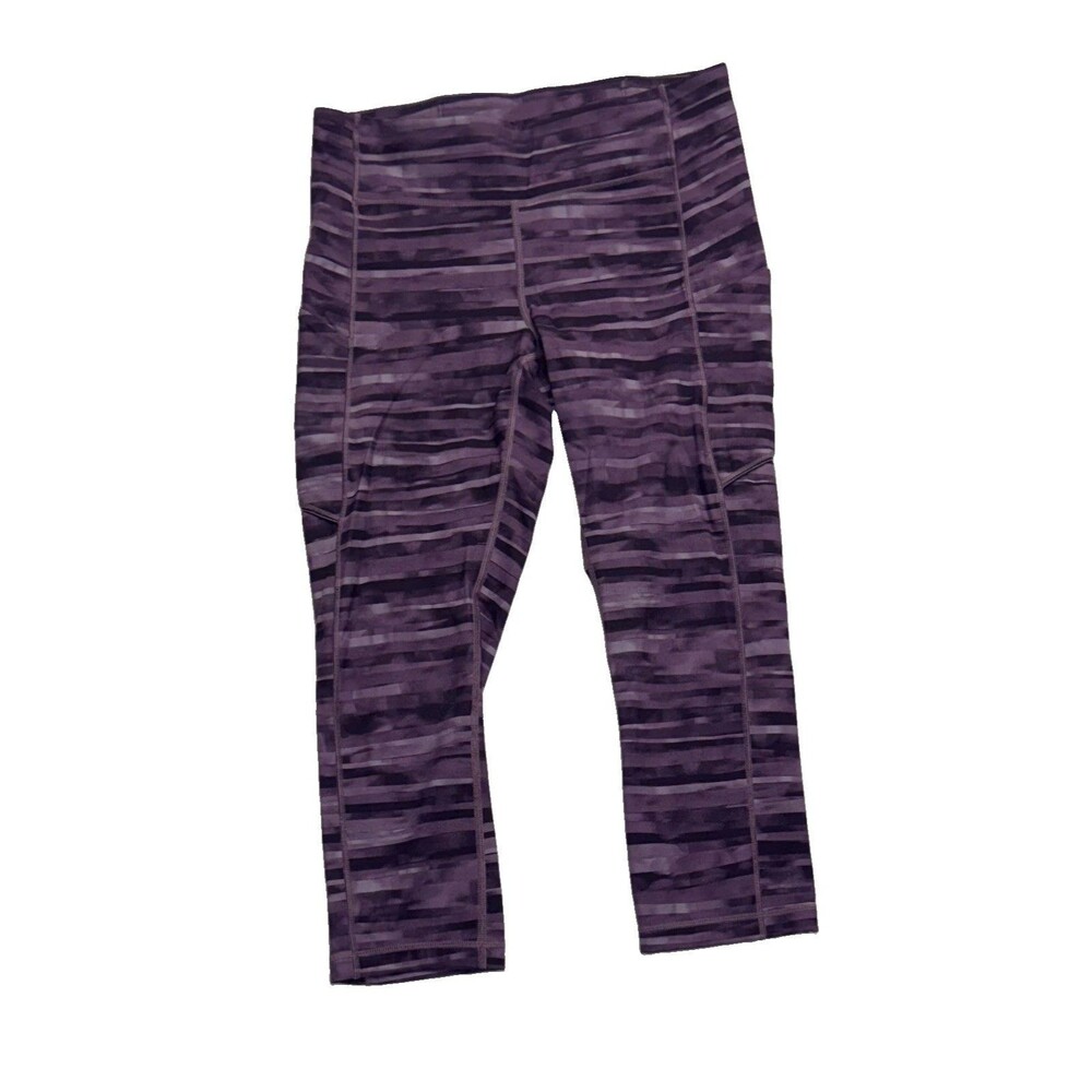 lululemon cropped purple leggings size 8 speed it up zip waist pocket
